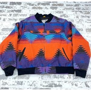 Vintage Pioneer Wear Jacket Men Large Wool Bomber Aztec Southwestern USA 90s Zip